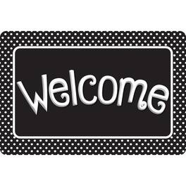 ASHLEY PRODUCTIONS - Smart Poly The Original Fun Mat Welcome Mat 15.5 x 23.5 Black and White Polka Dots Welcome - Multicolored