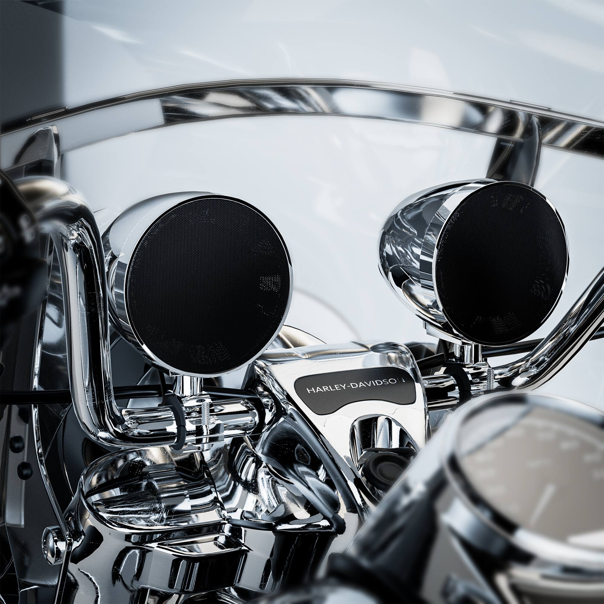 Front. GoHawk - GoHawk Motorcycle Speakers | 4.25" Waterproof Bluetooth System w/ 4.1 Amp, FM Radio, USB/AUX - Chrome.