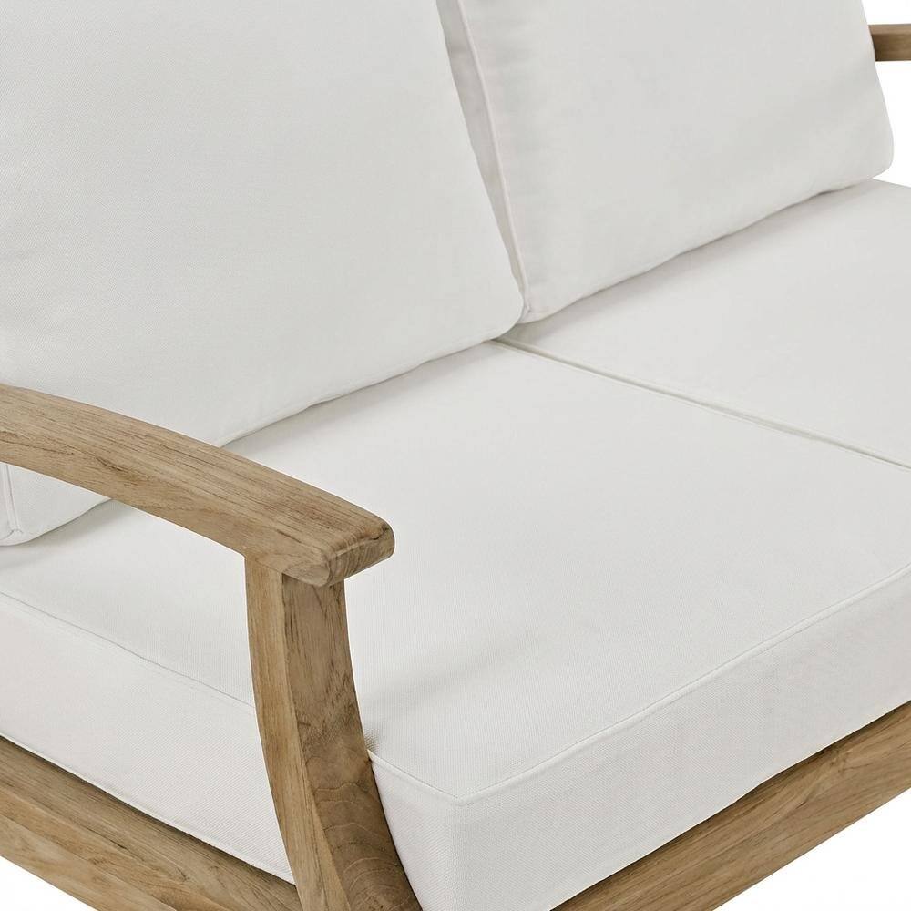 Alt View 1. Outdoor Escape - Outdoor Patio Teak Loveseat With Cushioned Seating For Outdoor Relaxation - White.