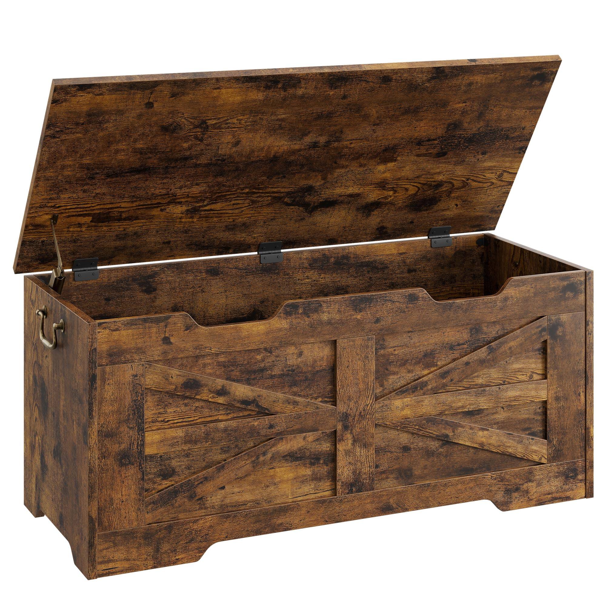 Alt View 5. Jojoka - Wooden Storage Bench with Safety Hinge, Flip Top Blanket Chest Trunks, Supports 350 Lb, for Entryway - Brown.