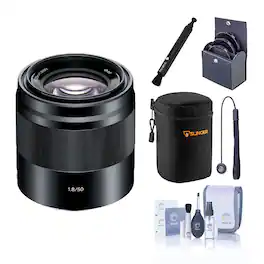 Bundle - E 50mm f/1.8 OSS Lens for Sony E, Black, with 49mm Filter Kit, Lens Case, Lens Cleaner, Cleaning Kit, Lens