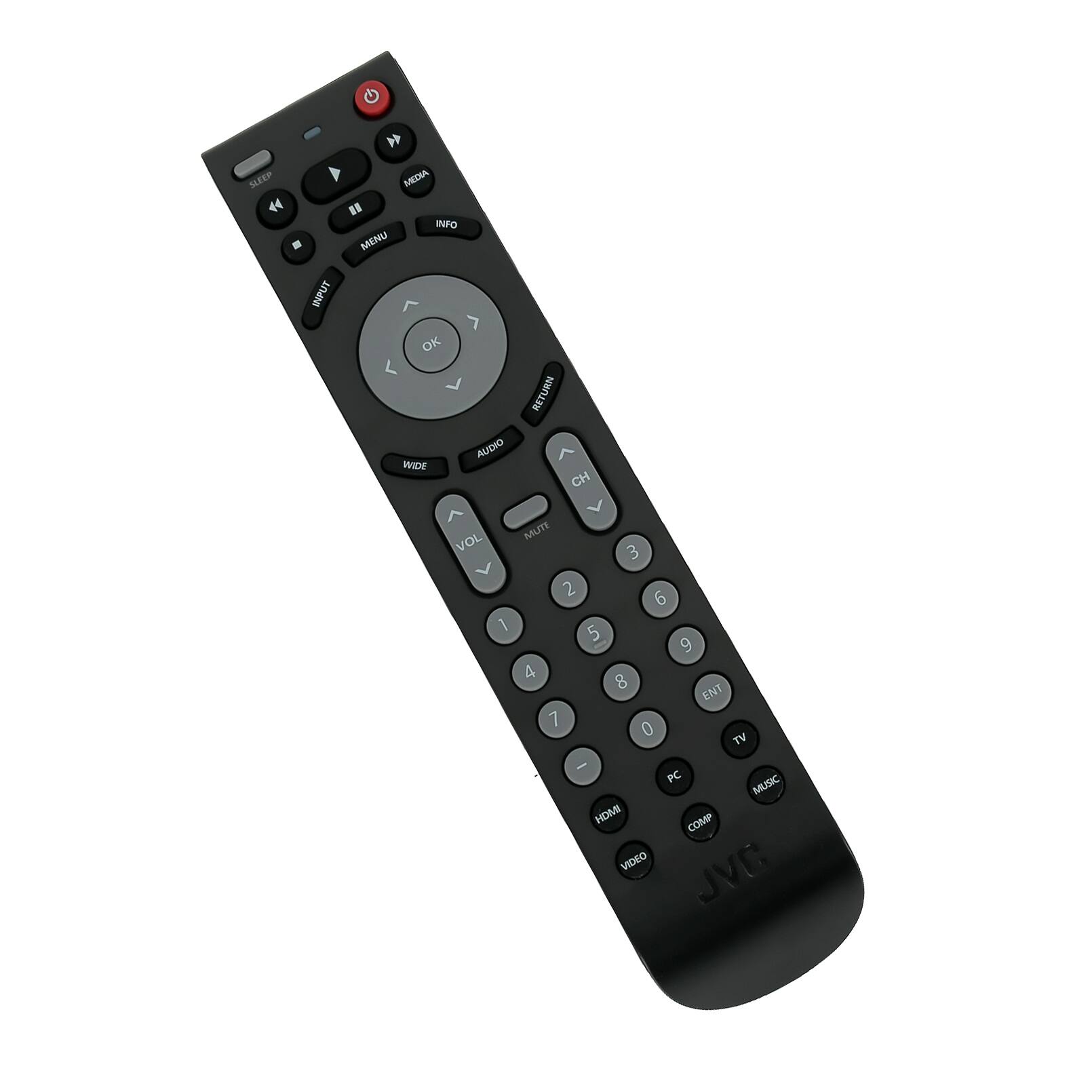 SLEEP <4 -. 4 MZNA " INFO MENU INPUT OK WIDE AUDIO RETURN CH MUTE VOL 3 2 6 1 5 9 4 8 ENT 7 0 TV - PC MUSIC HOME COMP VIDEO JVC
