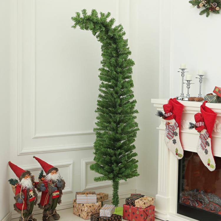 Alt View 1. PULUZ - 6ft Whimsical Pencil Christmas Tree, Bendable Artificial Christmas Tree with 400 Branch Tips and Metal Base - Green.