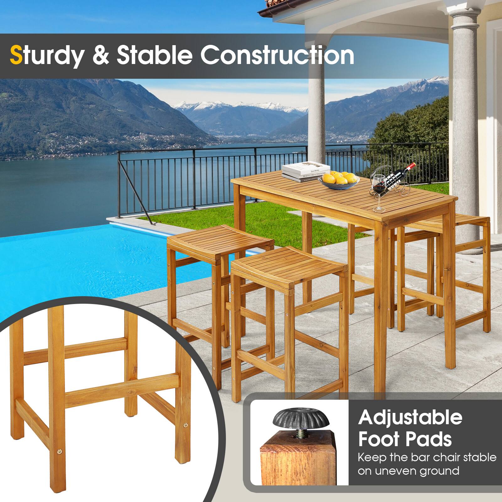 Sturdy & Stable Construction

Adjustable Foot Pads
Keep the bar chair stable on uneven ground