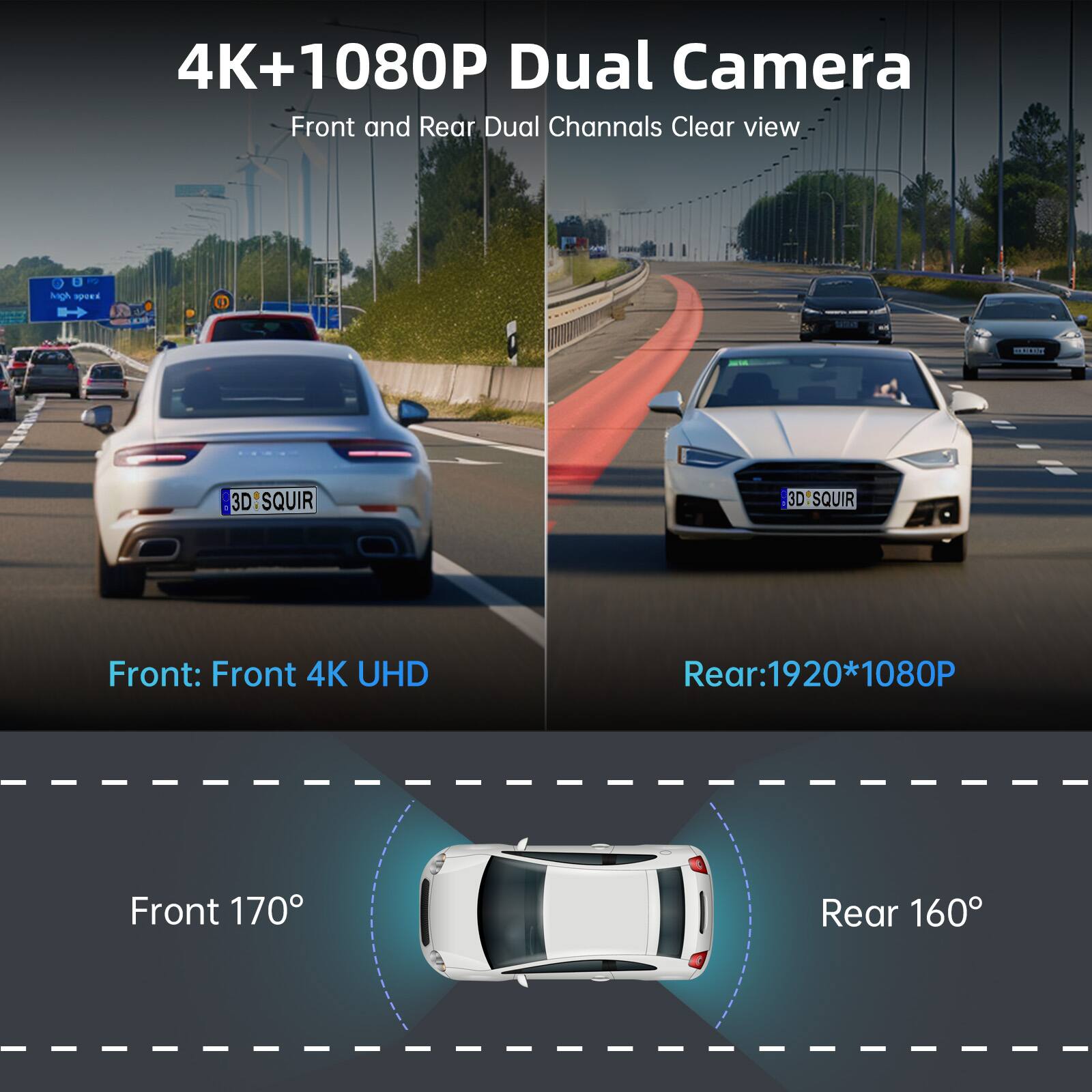 E YEEGER 4K/1080P Dual Front Rear Dash Cam with Wi Fi GPS, App Control ...