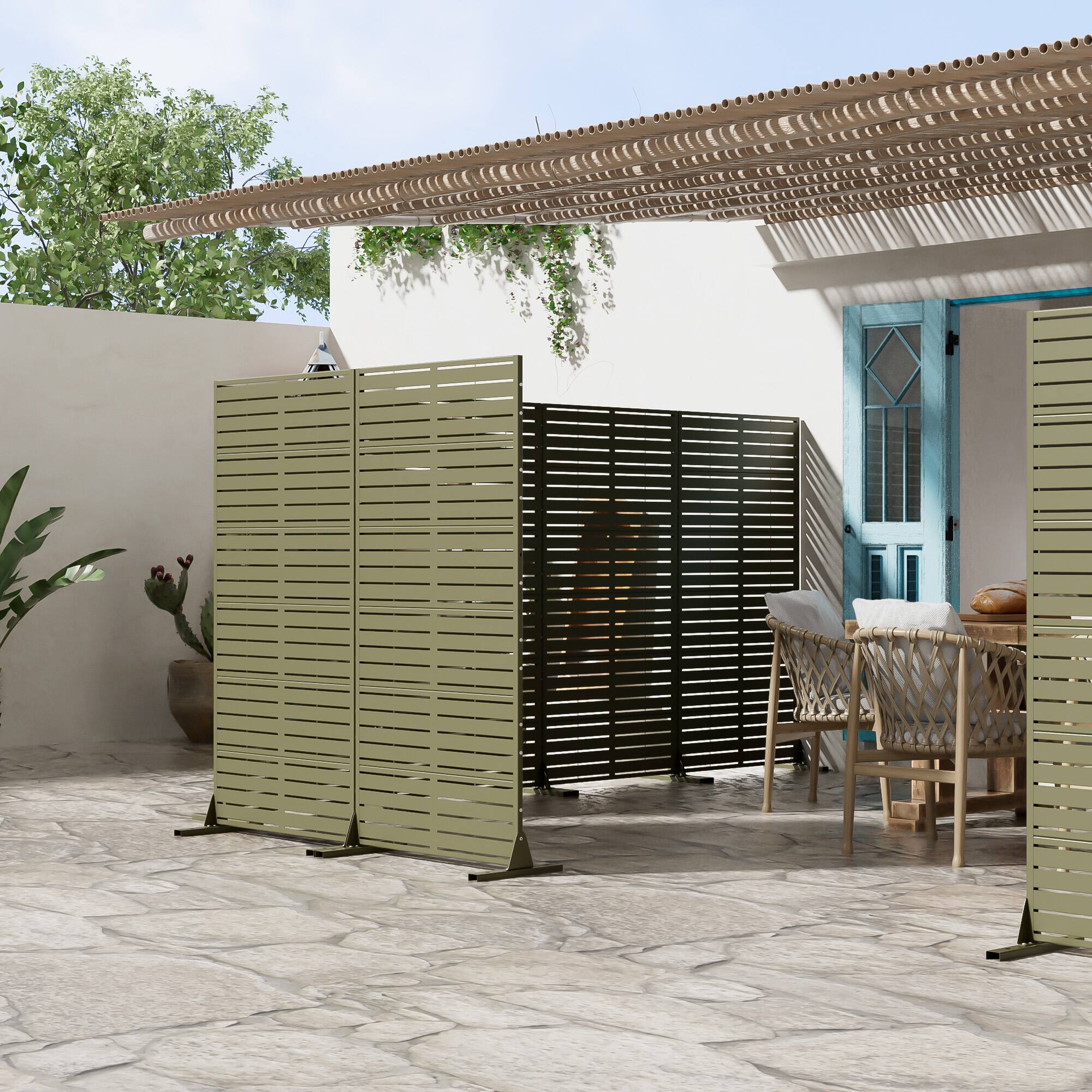 Alt View 2. PexFix - 72 in. x 35 in. Louvered Pattern Metal Outdoor Privacy Screen & Panels, Freestanding Garden Divider Fence - Olive Gray.