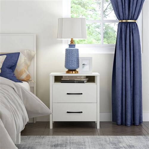 Back. SlickBlue - Stylish 2-Drawer Nightstand with Open Shelf – Bedroom Storage Table, Modern Design - Ivory.