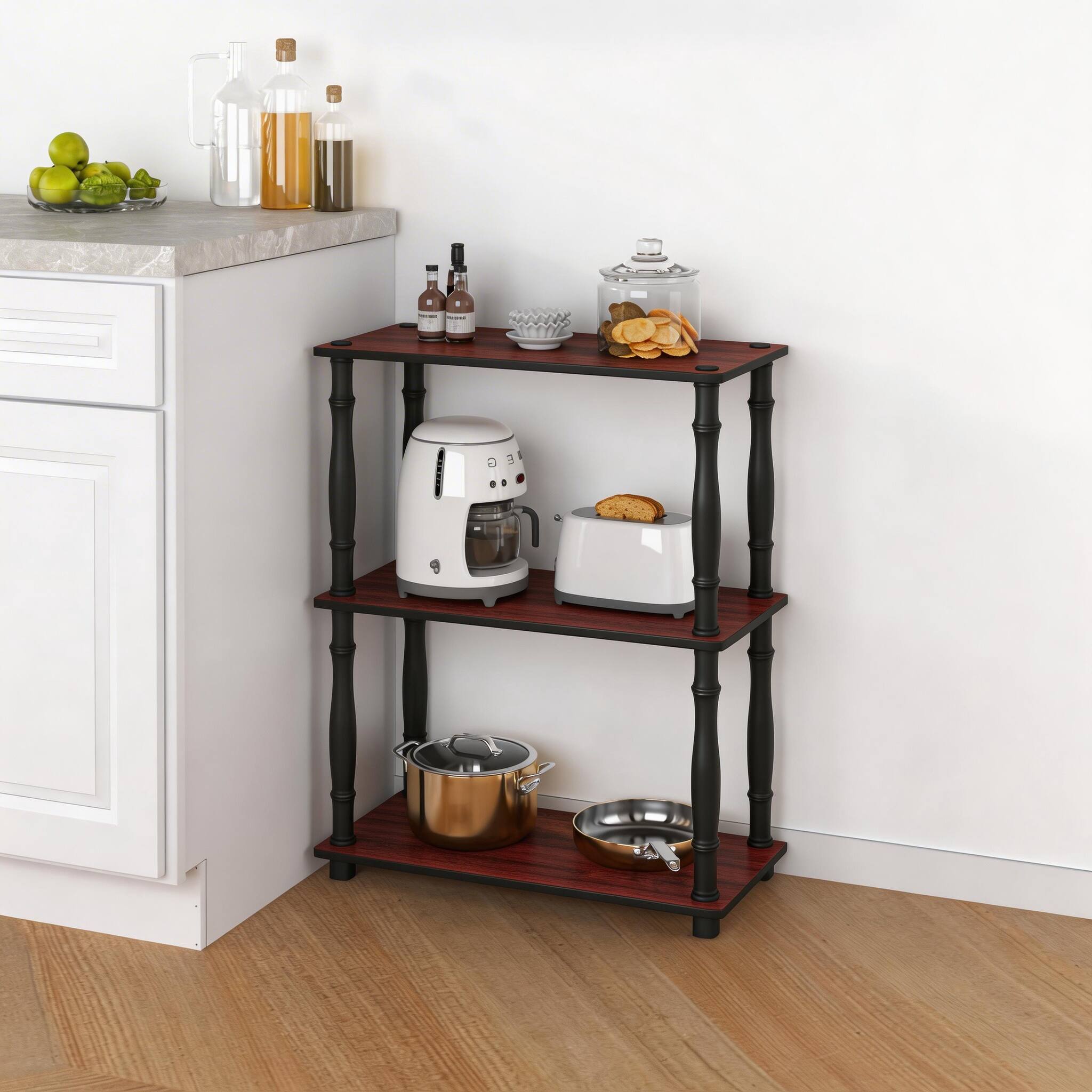 Alt View 2. HOMLUX - 3-Tier 29.5" Corner Shelf Open Shelves for Display for Living Room and Office Organization Dark Cherry - Dark Cherry & Black.