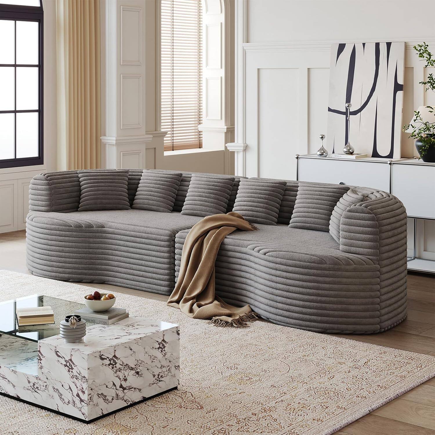 Alt View 7. Trinkets Crazed - 106.3" Curved Sectional Sofa Oversized Deep Seat Cloud Couch with 6 Pillows - gray.