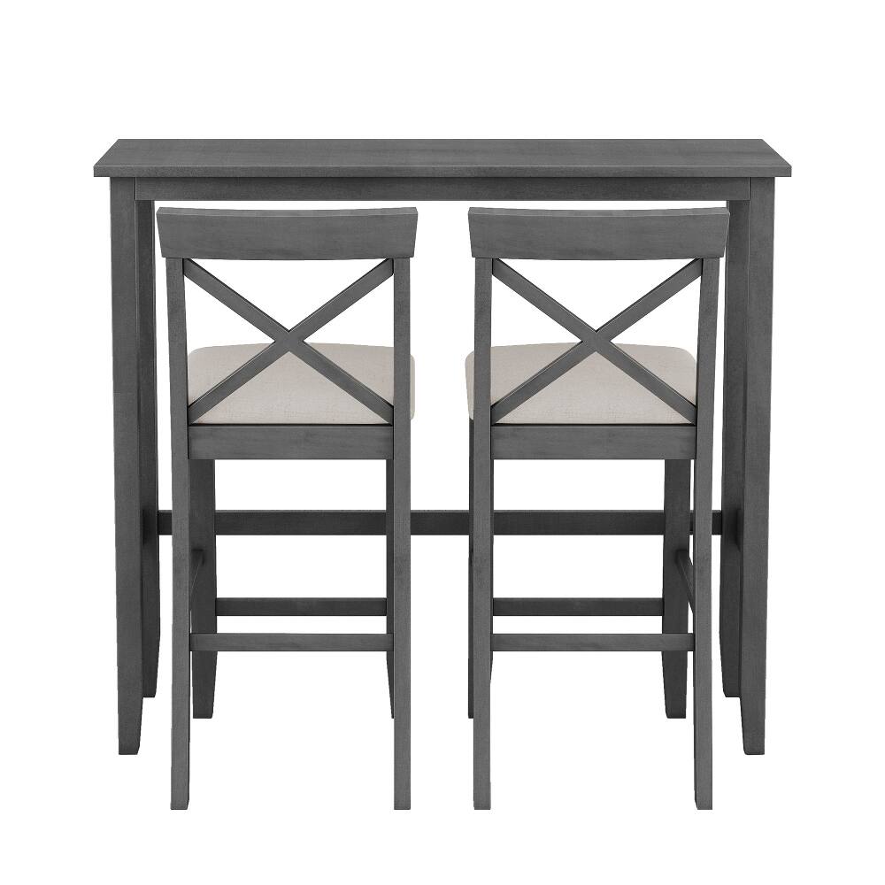 Alt View 9. Loheer - Loheer Farmhouse 48-Inch Bar Height Dining Set, 3-Piece Table with 2 Chairs for Small Spaces, Gray Beige - Gray+Beige.