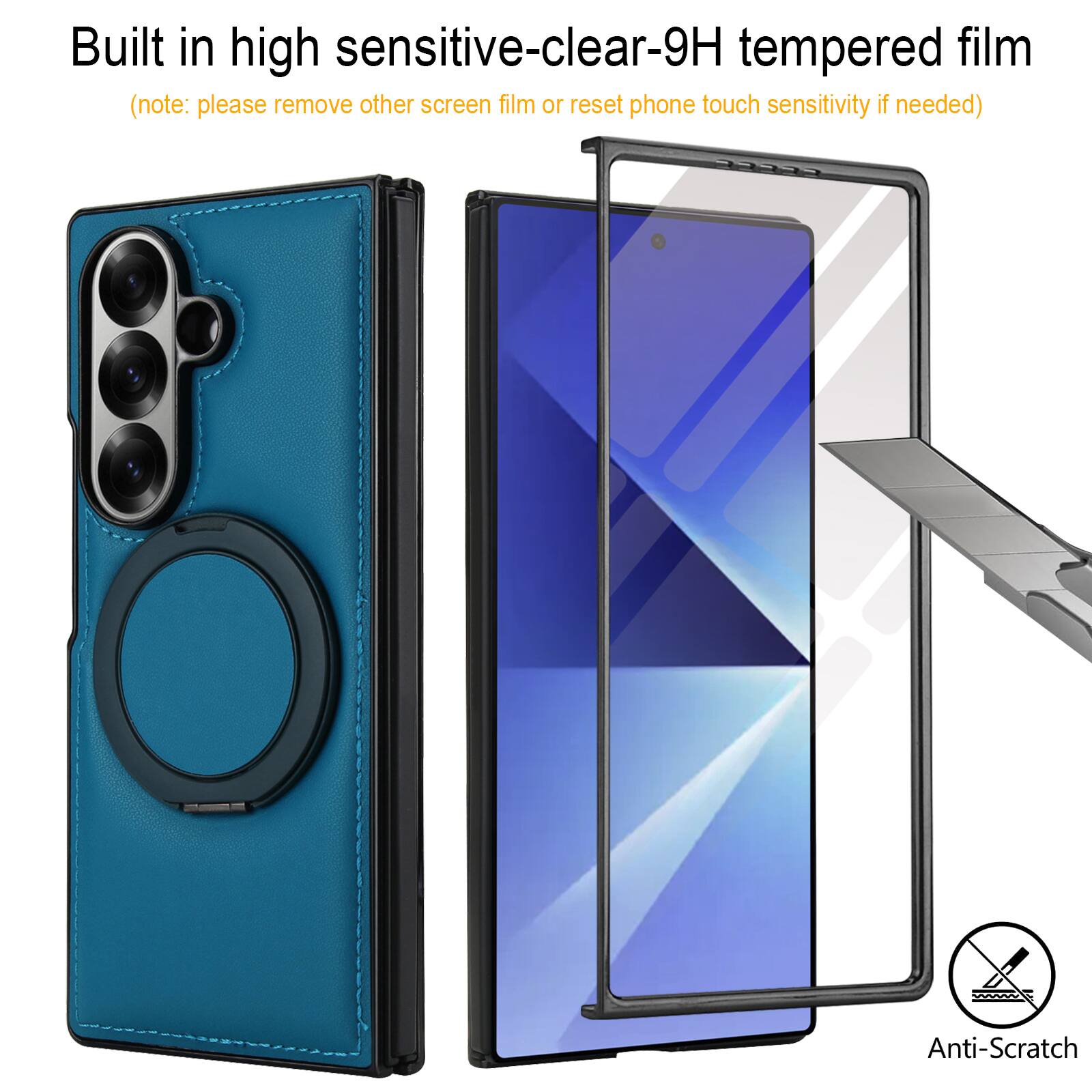 Built in high sensitive-clear-9H tempered film  
(note: please remove other screen film or reset phone touch sensitivity if needed)  
Anti-Scratch
