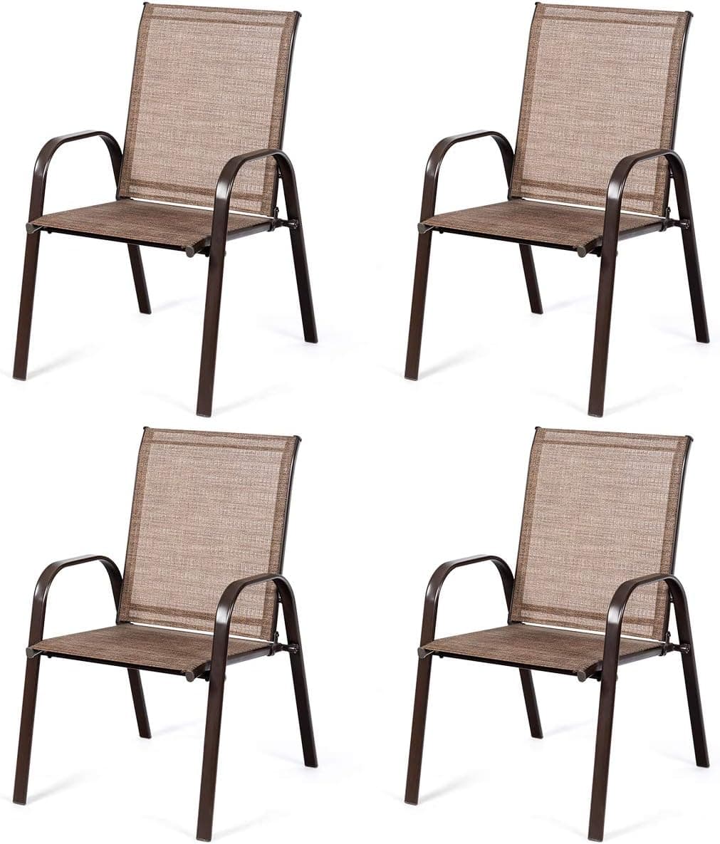 Costway - 4PCS Patio Chair Dining Chair Garden Deck Yard W/Armrest - Brown price history on PriceWatchPro