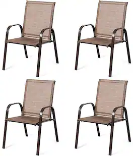 Costway - 4PCS Patio Chair Dining Chair Garden Deck Yard W/Armrest - Brown