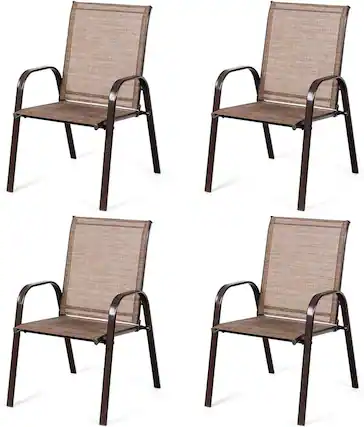 Front. Costway - Costway 4PCS Patio Chair Dining Chair Garden Deck Yard W/Armrest - Brown.
