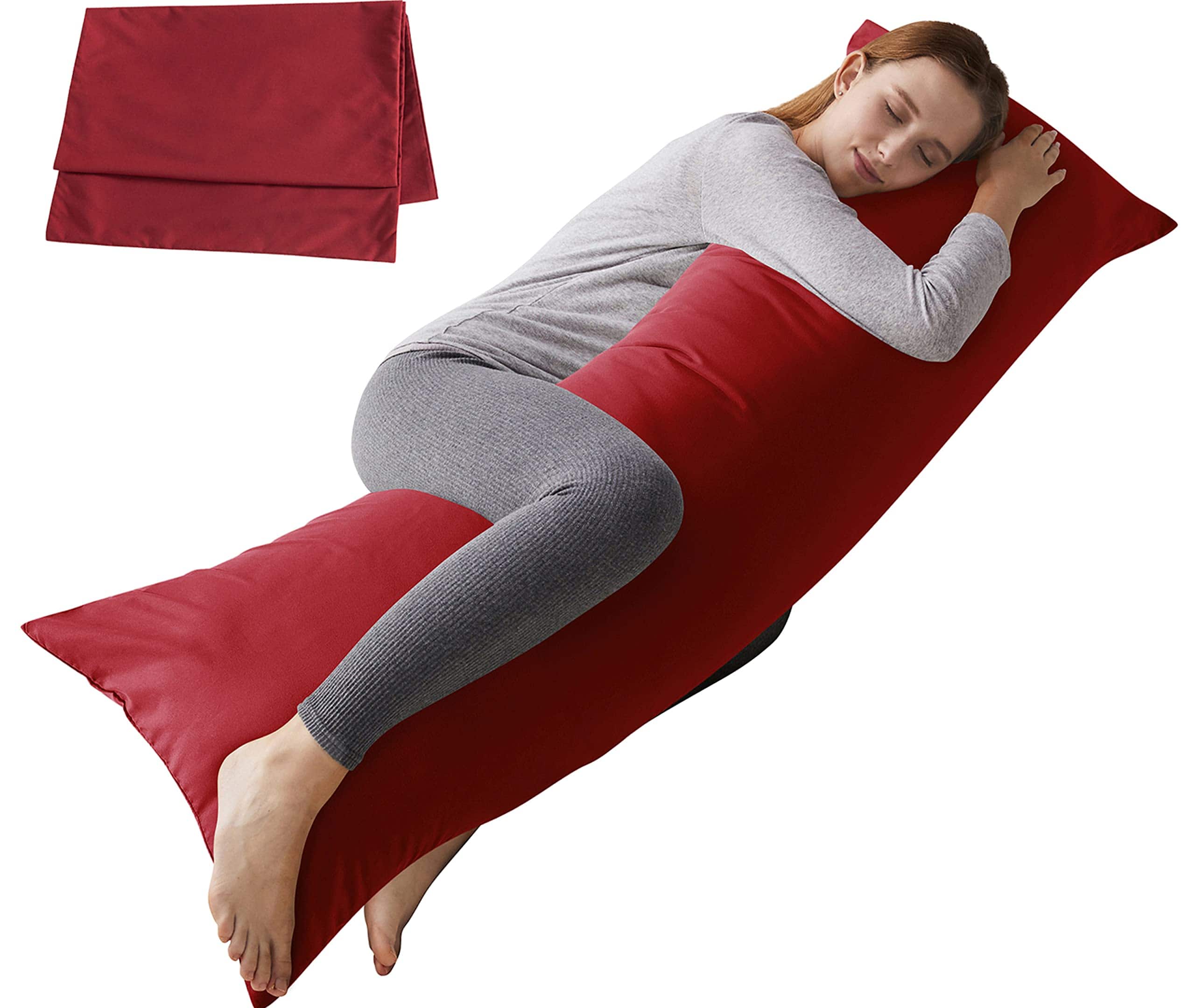 Skar Audio - Body Pillow With Pillowcase - Soft Long Bed For Adults Breathable Full Insert Sleeping inches - Wine Red