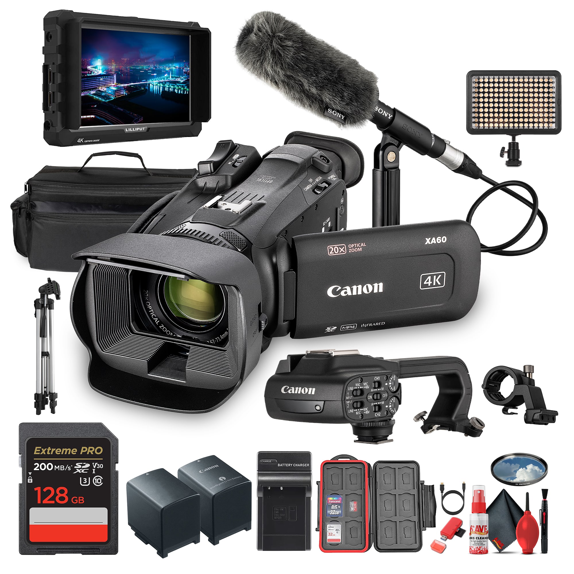 Canon - XA60 PAL Professional UHD 4K Camcorder + Microphone + 7" Monitor + More (Bundle)