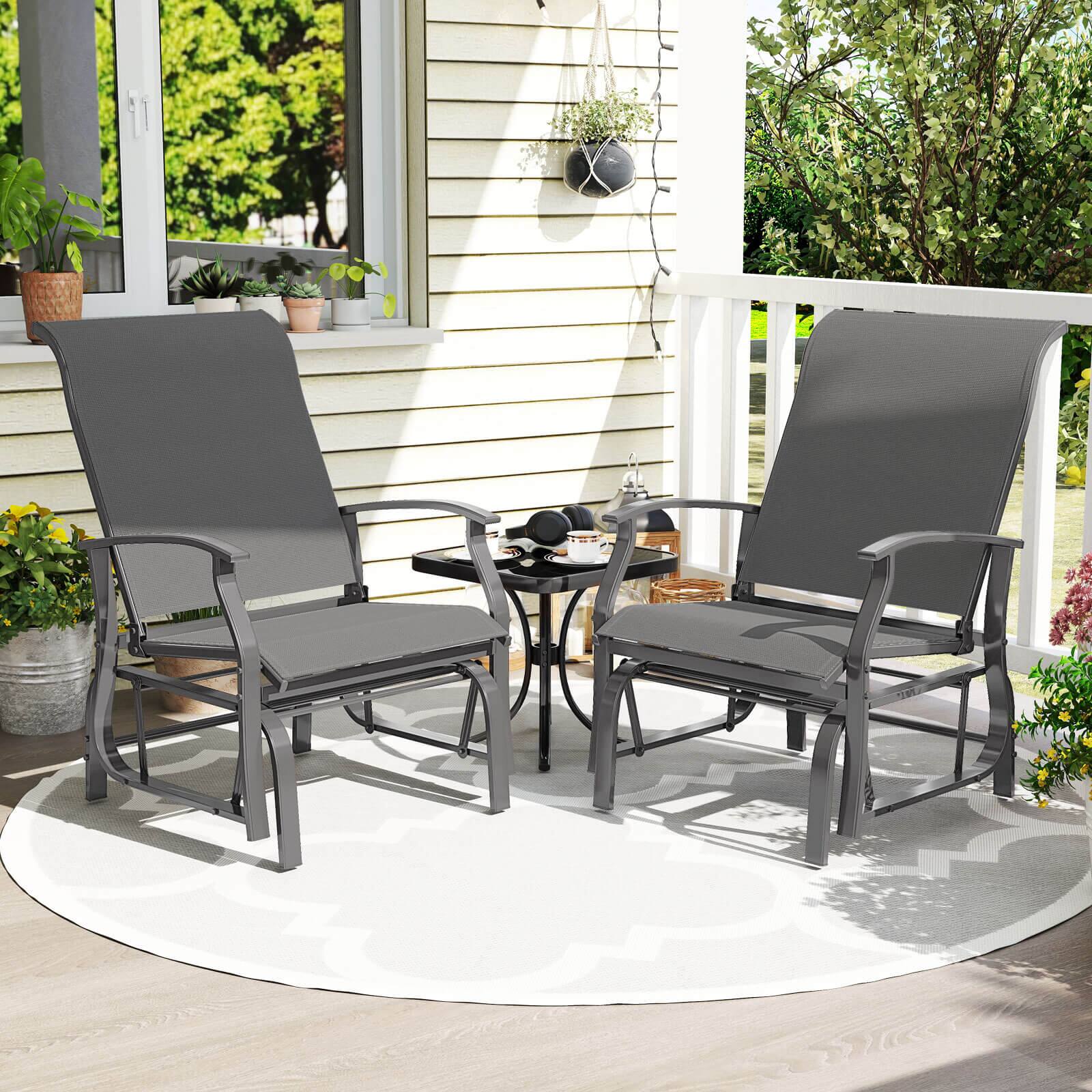 Alt View 1. Costway - Costway Porch Gliders Set of 2 with Reclined High Back Breathable Mesh Fabric Metal Frame Gray - Gray.