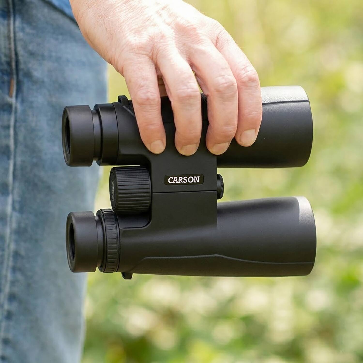 Back. Carson - Makalu 12x50 Full-Size Roof-Prism Binoculars with Strap, Pouch, Caps, Cleaning Cloth - Black.