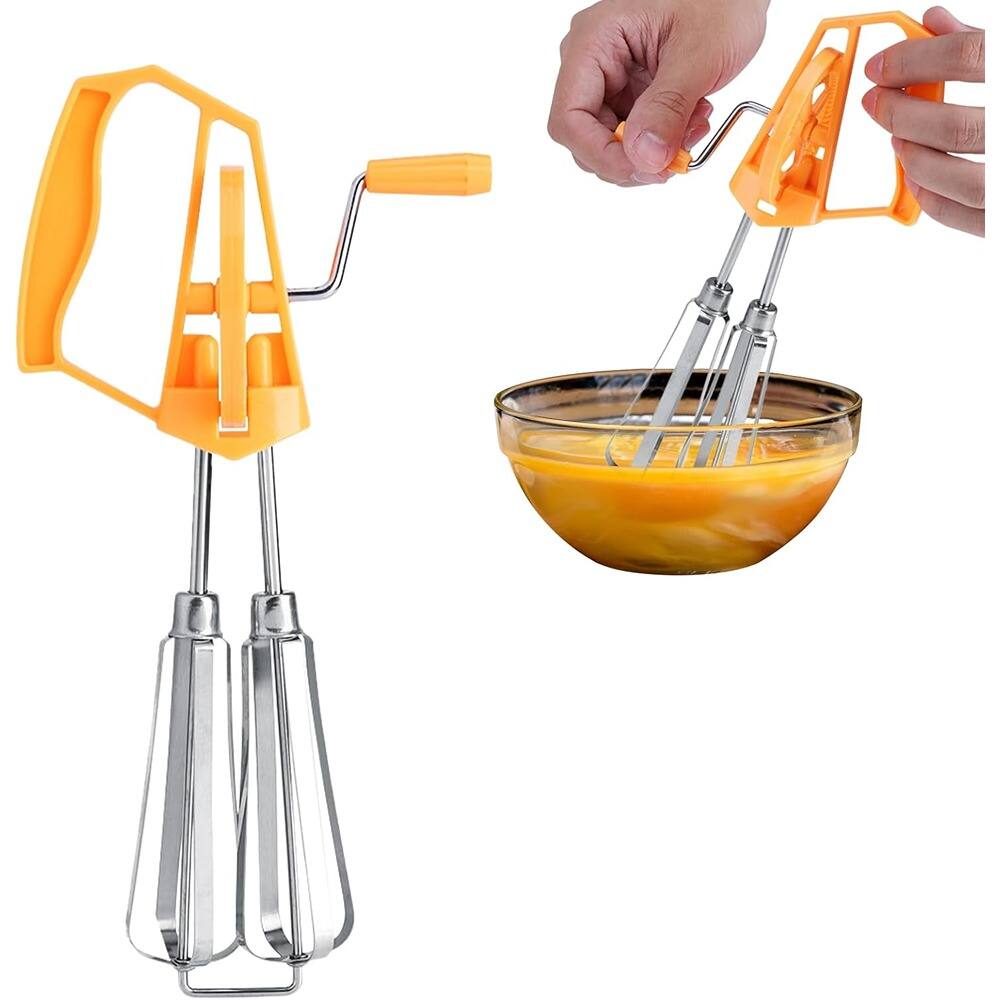 RTMB - 10-Inch Stainless Steel Hand Crank Egg Whisk, Mixer & Milk Frother (Orange)