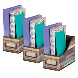 Teacher Created Resources - Reclaimed Wood Design Book Bin, Pack of 3