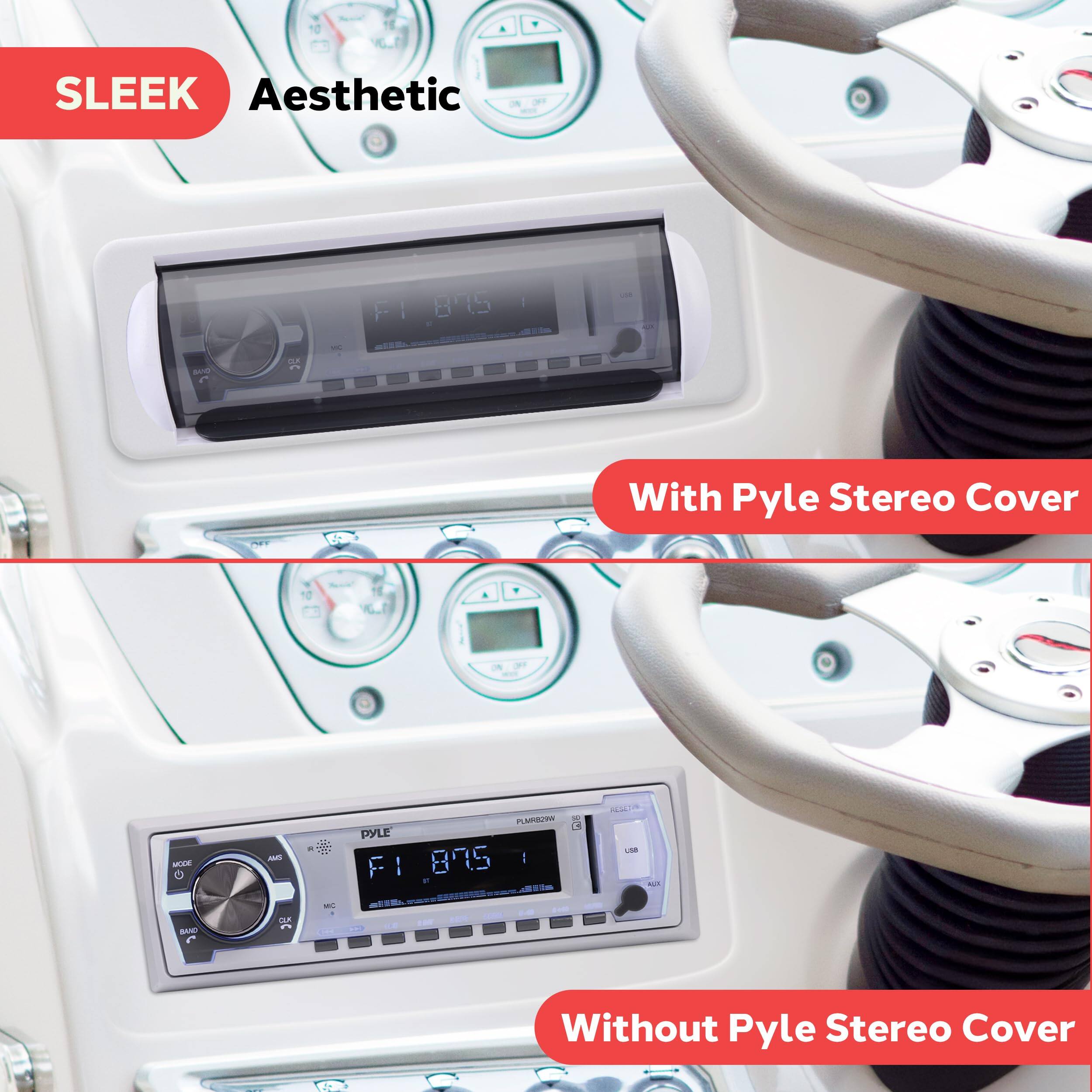 10 SLEEK Aesthetic  
5 1 - - O PT E With Pyle Stereo Cover  
H - A - . M PLMME PYLE 895 I F1 I -  
al - a NACA L NUN BANE  
Without Pyle Stereo Cover