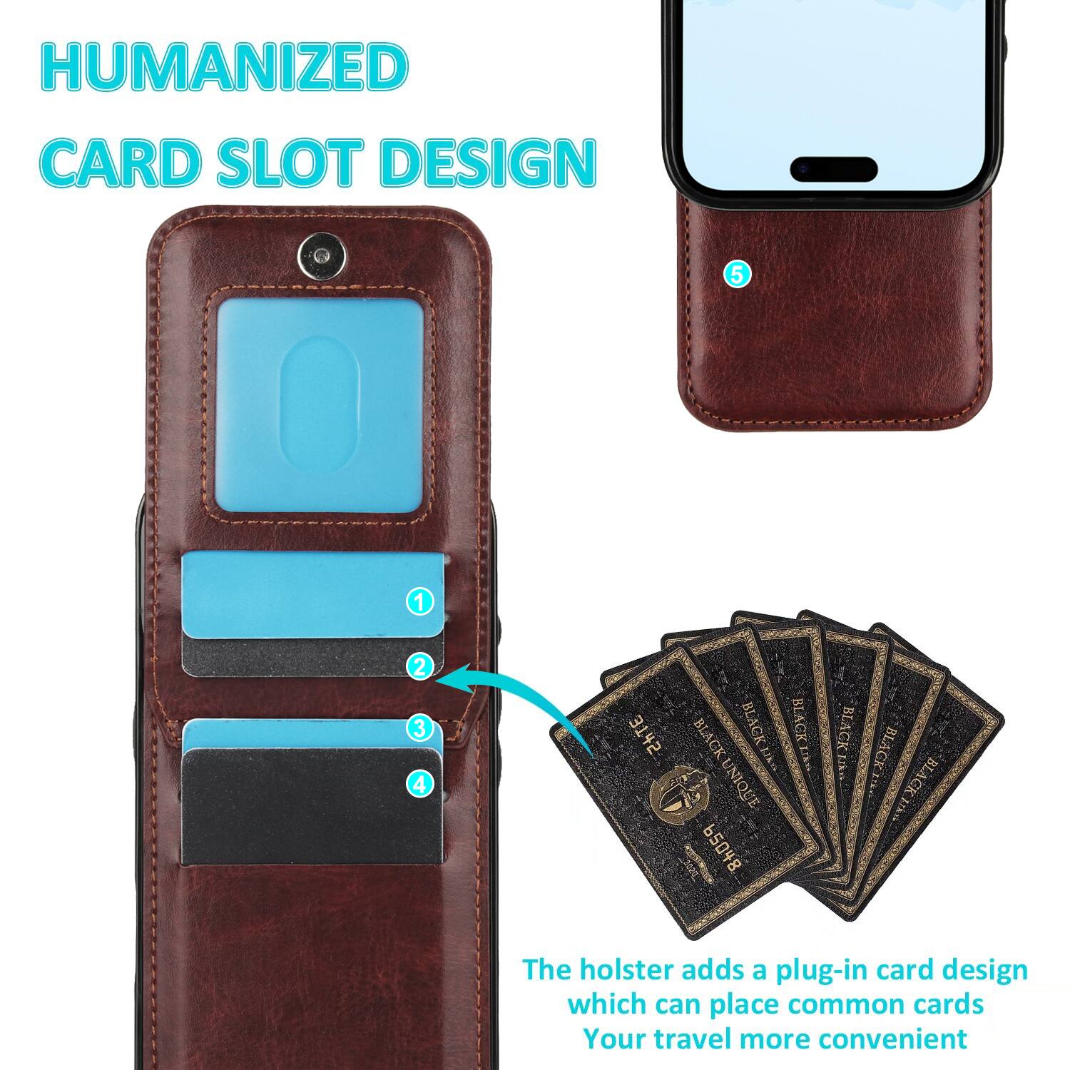 HUMANIZED CARD SLOT DESIGN

The holster adds a plug-in card design which can place common cards. Your travel more convenient