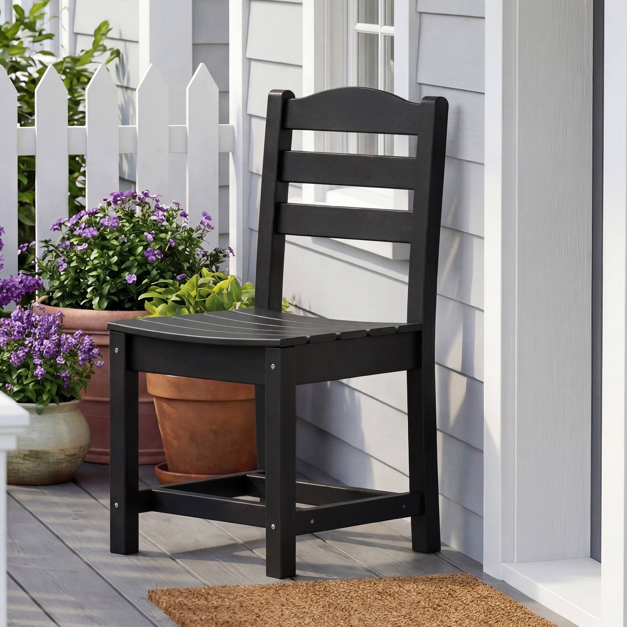 Back. Famapy - Pairs of HDPE Outdoor Armless Dining Chair - 4 Colors Weatherproof Patio Chair for Garden, Poolside 330LBS Capacity - Black.