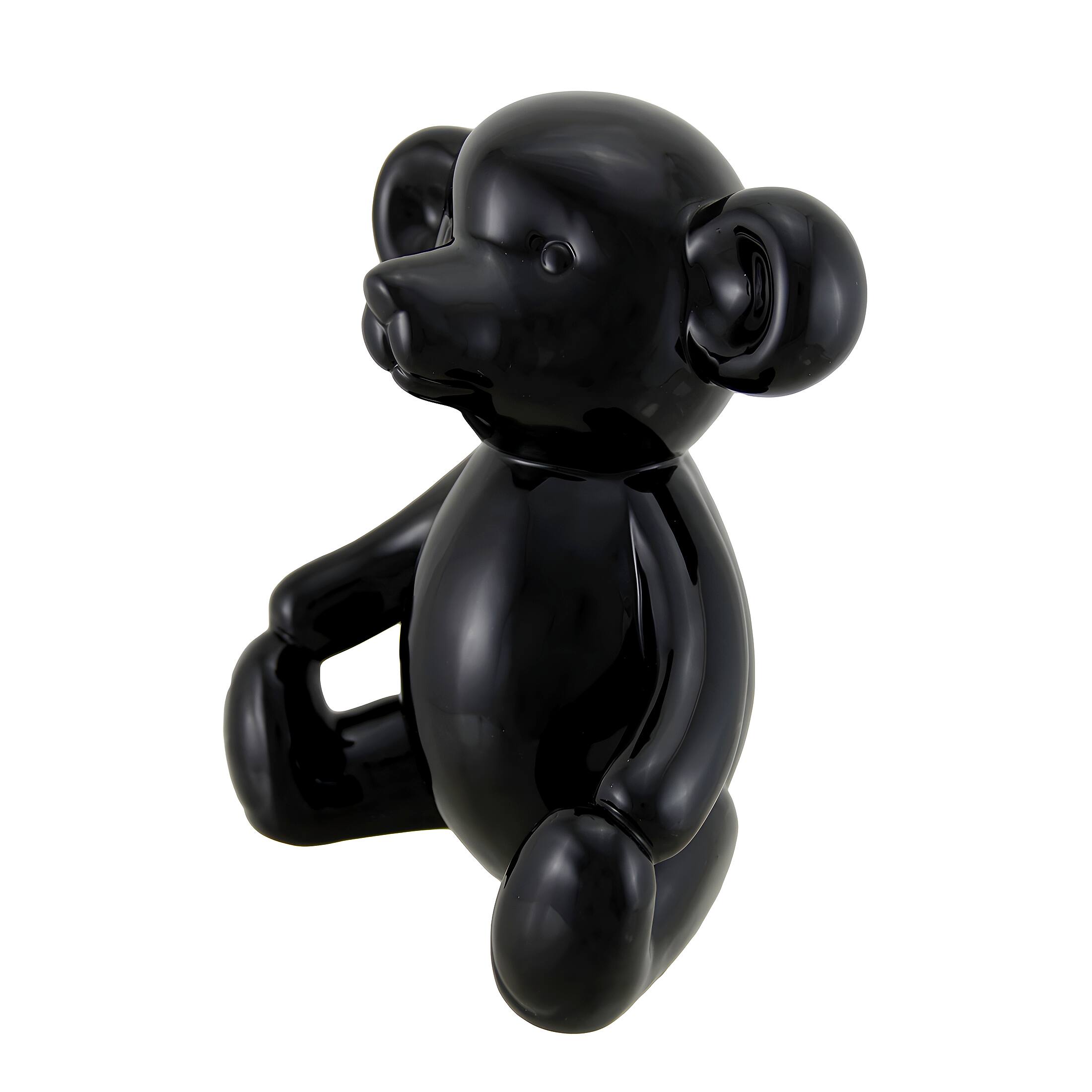 Alt View 1. Zeckos - Glossy Black Ceramic Teddy Bear Statue 6 Inch - Black.
