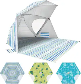 Loheer - Pop Up Beach Umbrella, Portable Beach Tent Shelter, UPF 50+ UV Protection Shade Sun Canopy, Extendable Floor - Blue