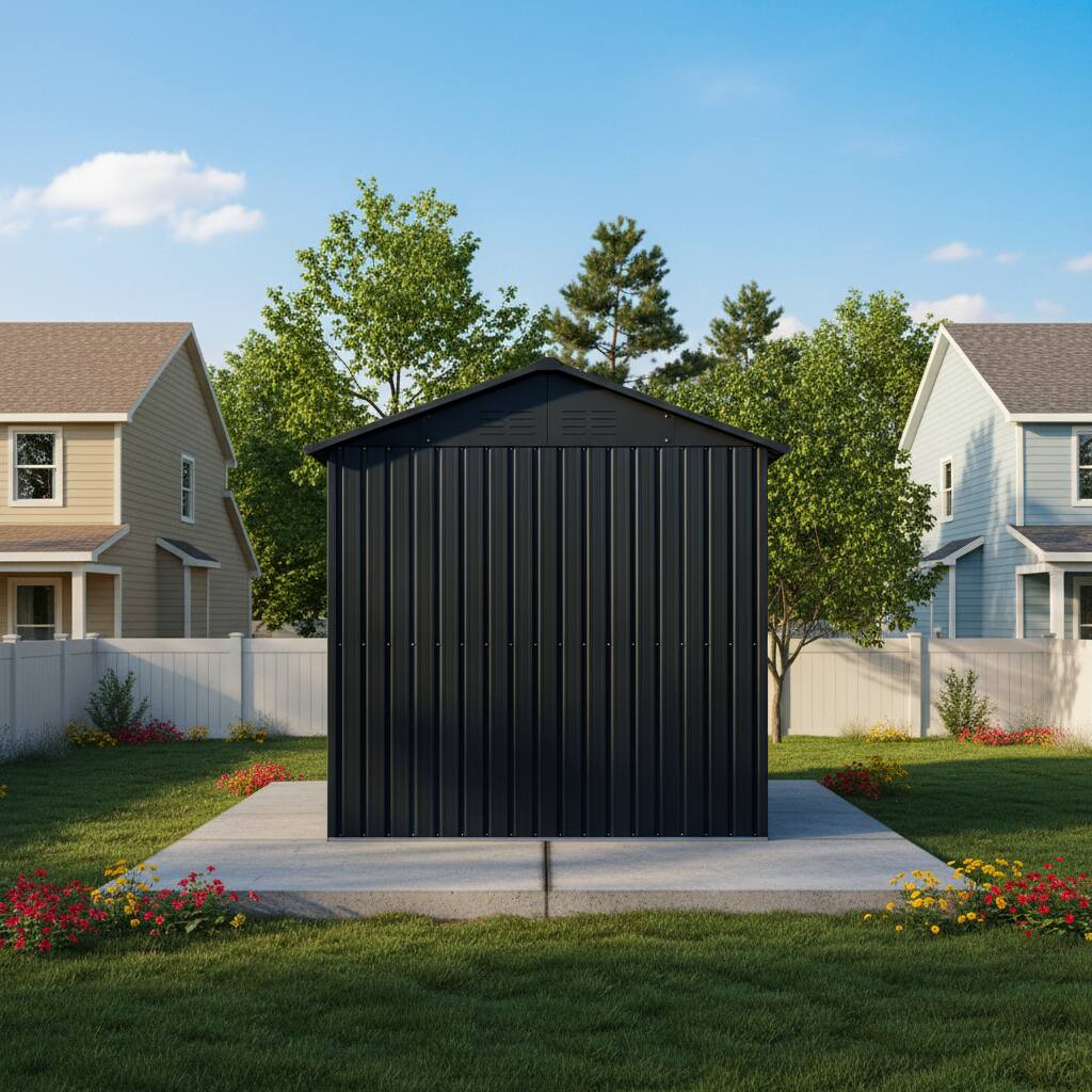 Left. Anysun - 8x6 FT Weatherproof Galvanized Steel Outdoor Storage Shed with Sliding Door, Window & Vents - Black.