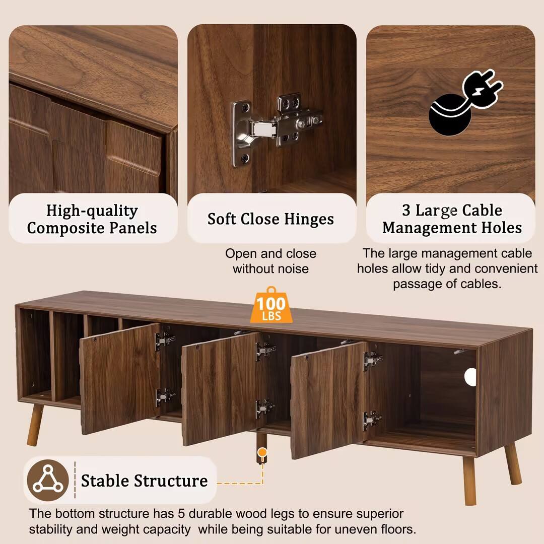 - High-quality Composite Panels
- Soft Close Hinges: Open and close without noise
- 3 Large Cable Management Holes: The large management cable holes allow tidy and convenient passage of cables.
- 100 LBS Stable Structure: The bottom structure has 5 durable wood legs to ensure superior stability and weight capacity while being suitable for uneven floors.