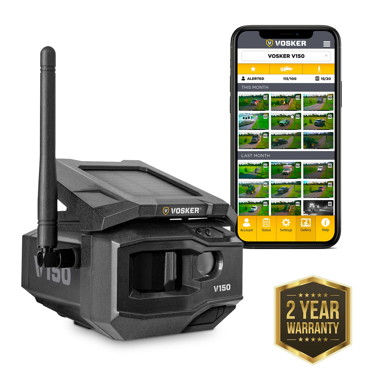 Angle. Vosker - V150-V - Solar Powered LTE Cellular Outdoor Security Camera - Color by day, infrared by night.