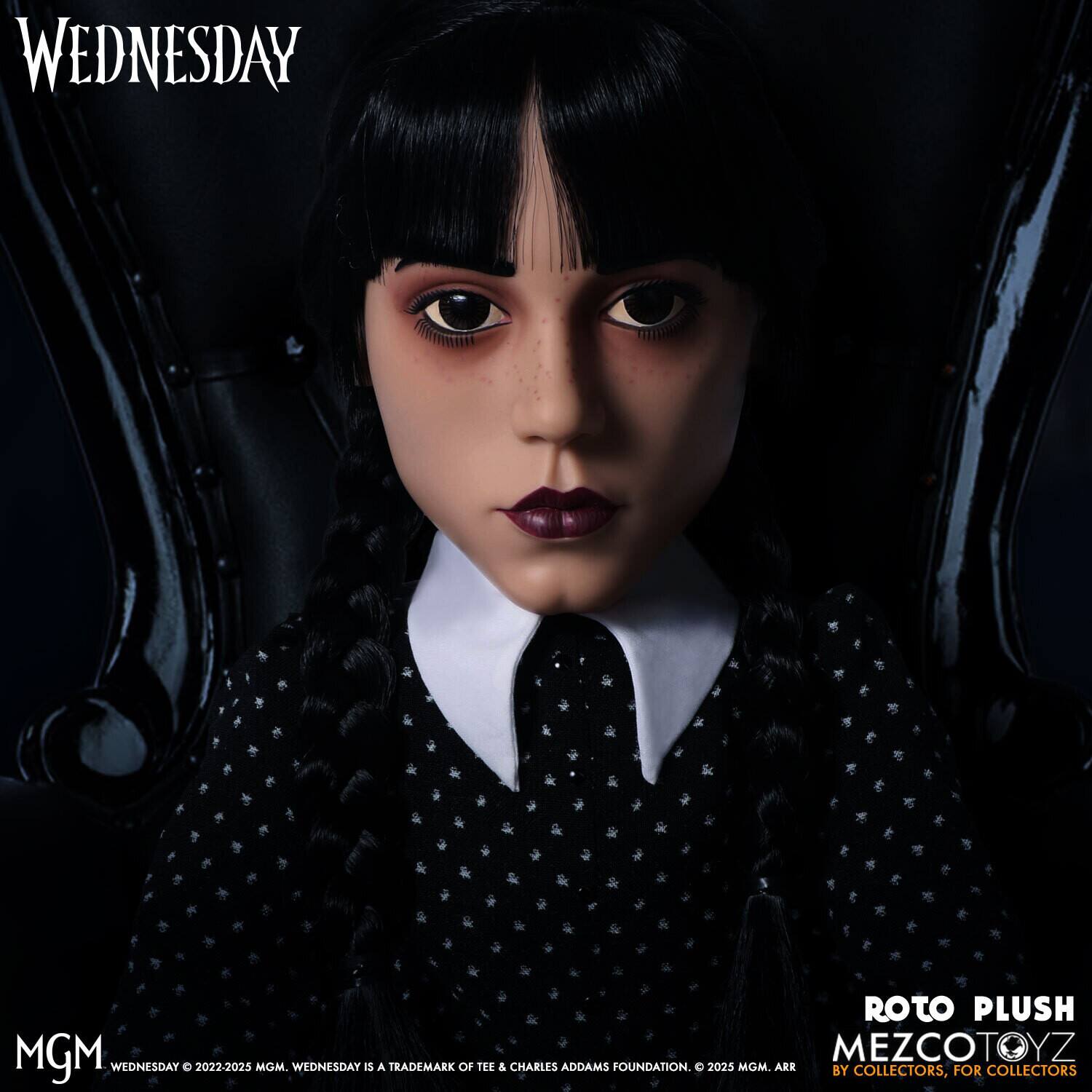 WEDNESDAY ROTO PLUSH MGM MEZCOTOYZ  
WEDNESDAY © 2022-2025 MGM. WEDNESDAY IS A TRADEMARK OF TEE & CHARLES ADDAMS FOUNDATION. © 2025 MGM.  
ARE BY COLLECTORS, FOR COLLECTORS