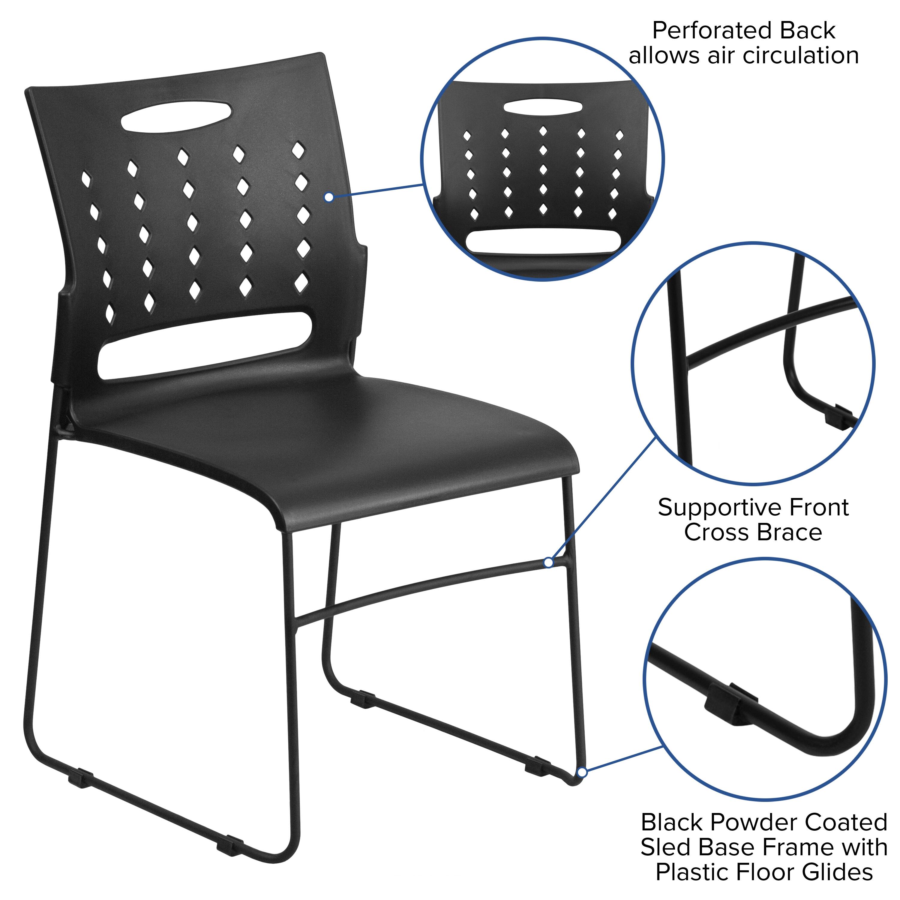 Perforated Back allows air circulation  
Supportive Front Cross Brace  
Black Powder Coated Sled Base Frame with Plastic Floor Glides