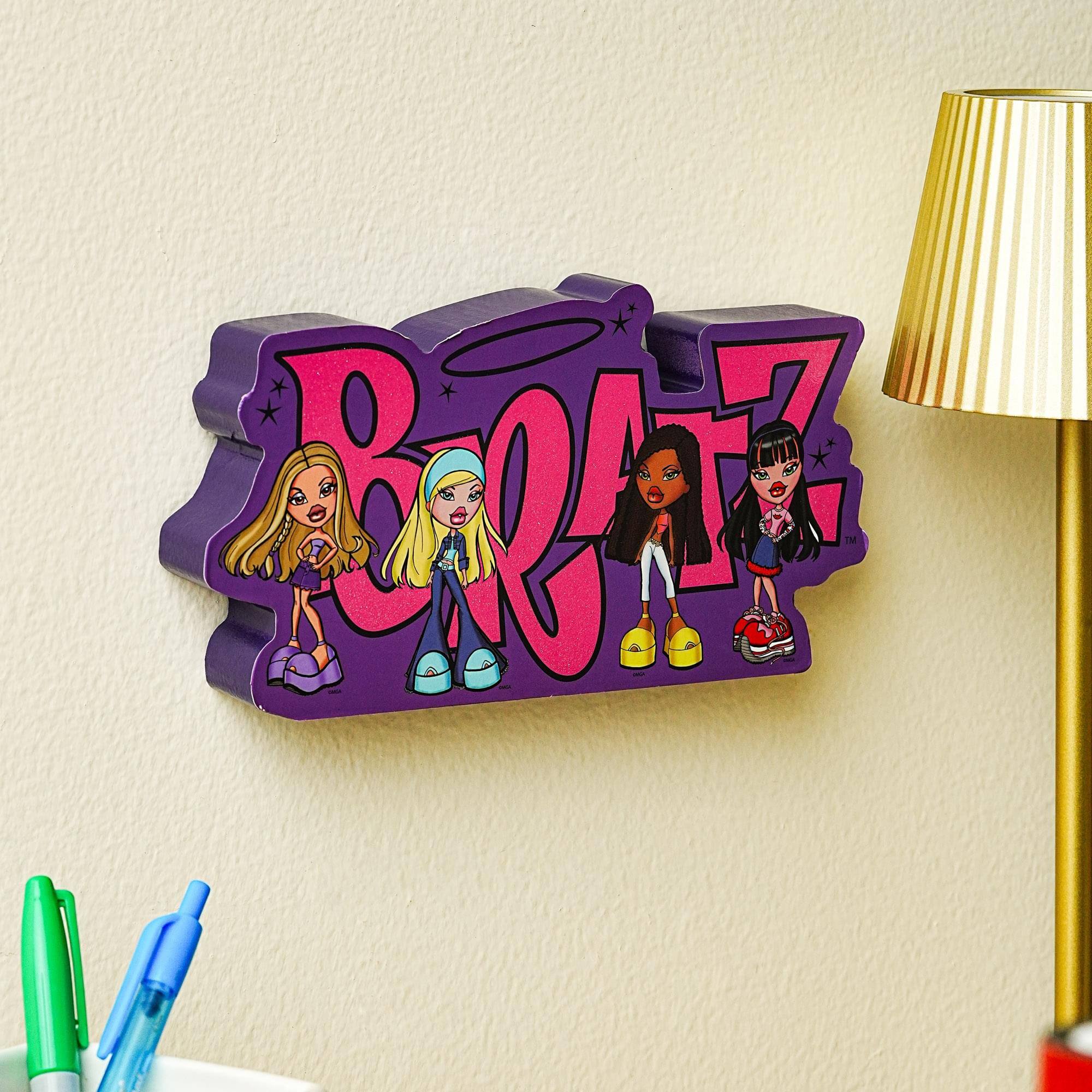 Alt View 4. Silver Buffalo - Bratz Squad Die-Cut Wooden Wall Art | 9 x 4 Inches - Purple.