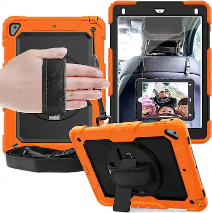 Front. DuraSafe Cases - iPad Air 3 10.5" 2019 & iPad Pro 10.5" 2017 Heavy-Duty Rugged Case with Screen Protector and Kickstand A1701 A1709 A1852 - Orange.