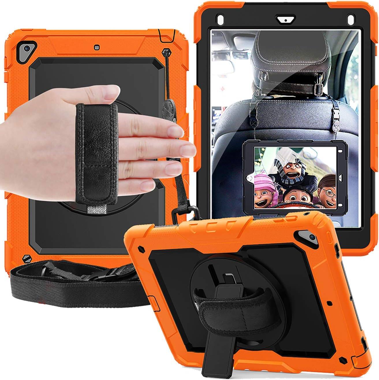 Front. DuraSafe Cases - iPad Air 3 10.5" 2019 & iPad Pro 10.5" 2017 Heavy-Duty Rugged Case with Screen Protector and Kickstand A1701 A1709 A1852 - Orange.