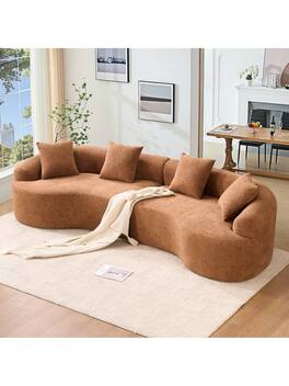 Trinkets Crazed - 110" Curved Sectional Sofa For Living Room,Deep Seat Cloud Floor Couch With 4 Pillows,Chenille Upholstered Couch - Camel