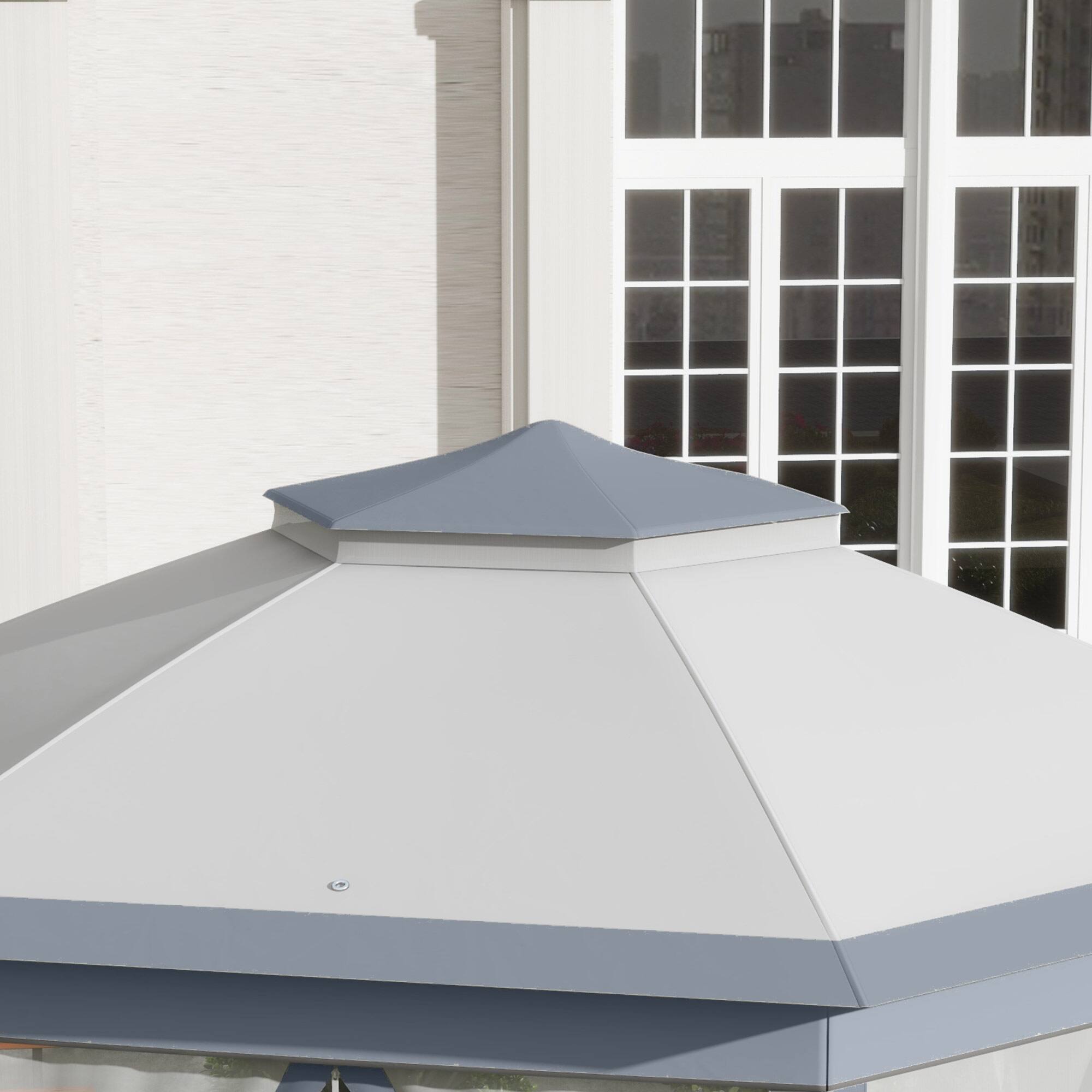 Alt View 4. Outsunny - Outsunny 13' x 13' Pop Up Gazebo, Hexagonal Canopy Shelter with 6 Zippered Mesh Netting - Gray.