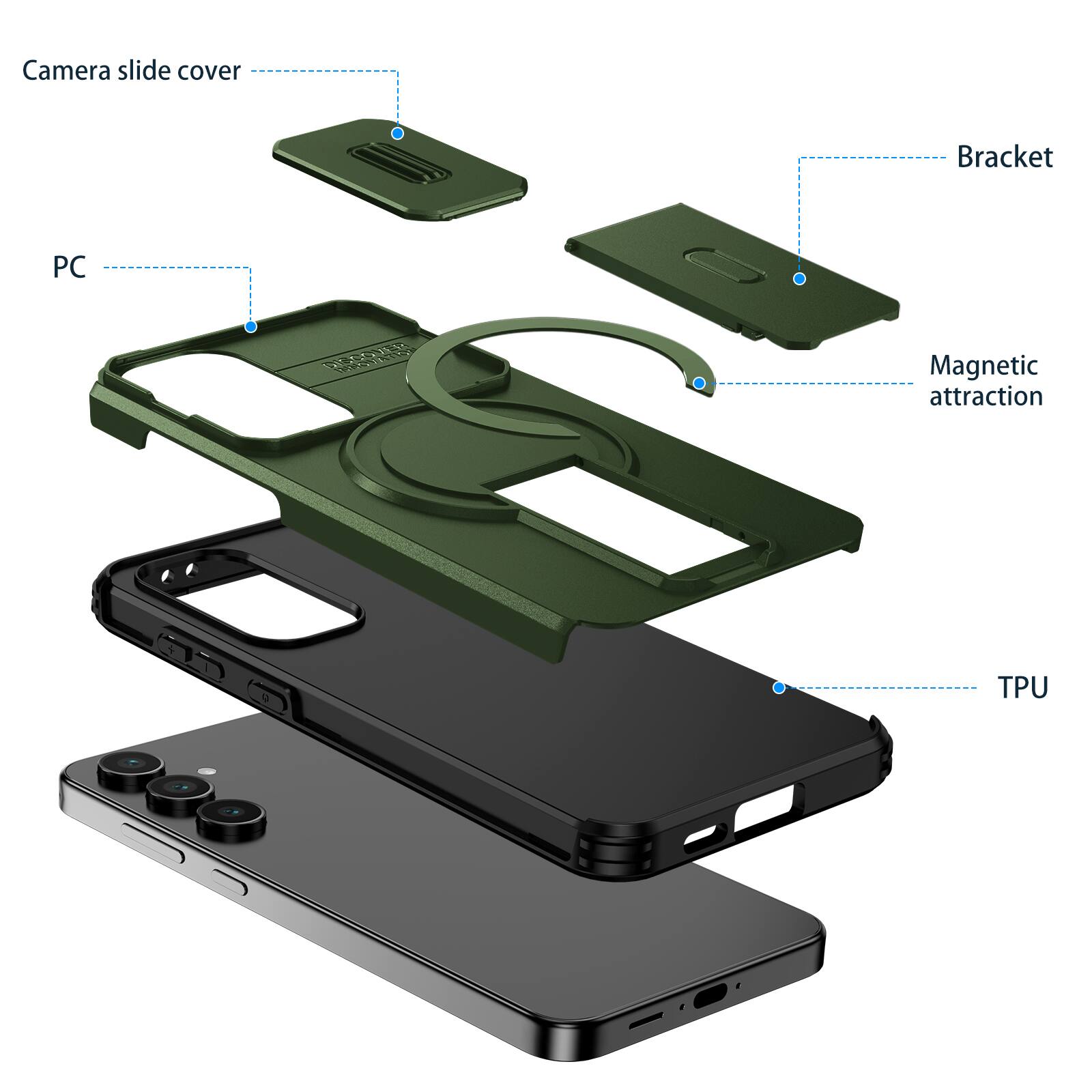 Camera slide cover  
Bracket  
PC  
Magnetic attraction  
TPU