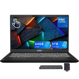 MSI - Modern 15 15.6" FHD Touchscreen Laptop,Intel Core 9 270H,64GB RAM,4TB SSD+1TB Dock Set,Backlit Keyboard,Win 11 - Black