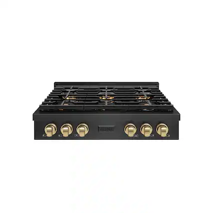 Front. ZLINE - ZLINE Autograph 36 in. 6 Burner Paramount DuoPro Gas Rangetop in Black Satin Steel and Bronze Accents (PSRTBSZ-36-CB) - Black Satin Stainless Steel.
