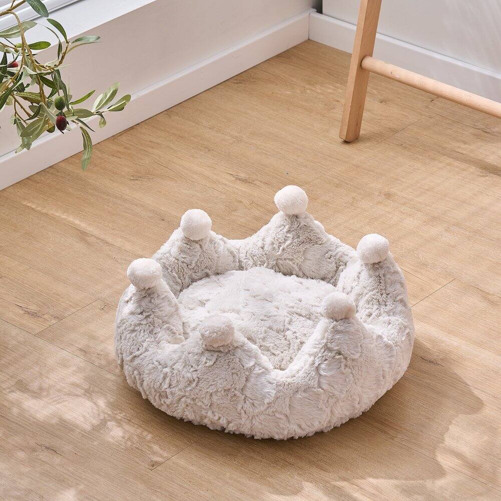 Back. PetPals - White Crown Cat Bed with Removable, Washable Bed - White.