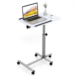 Gymax - Height Adjustable Mobile Laptop Desk Standing Desk on Wheels Tilting Tabletop - Silver, White, Black