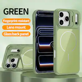 Dteck - Magnetic Case for Apple iPhone 17 Pro Max with Camera Lens Kickstand, Rugged Drop Proof Rigid Plastic + Glass Back Cover - Green