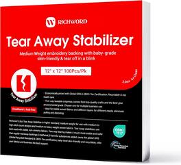 Poolin - Richword Tearaway Embroidery Backing 12X12in 100PCS 2.3Oz Medium Weight Embroidery Stabilizer for Embroidery Machine