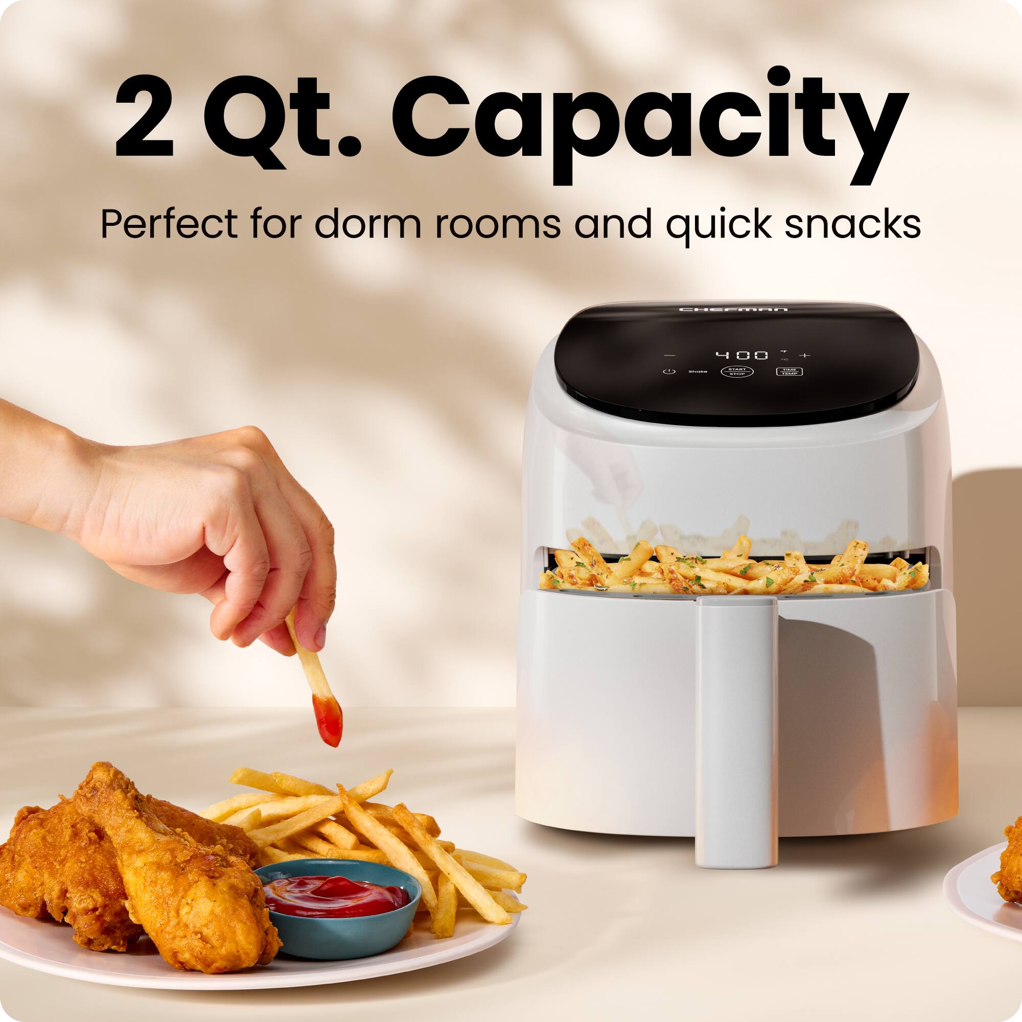 2 Qt. Capacity  
Perfect for dorm rooms and quick snacks