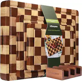 PARKER SLATER - Checkerboard Acacia Cutting Board Set – 3-Pack, Juice Grooves, Built-In Handles