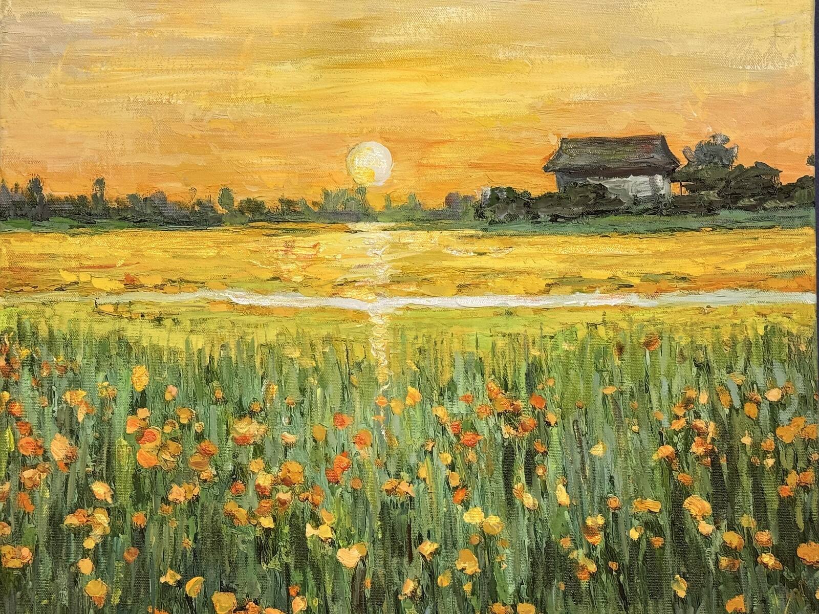 Front. NIMO - Vintage Wall Decor,Flower Field Canvas Art,Wildflowers Paintings Impressionist Artwork Prints For Living Room,Bedroom - Multicolor.