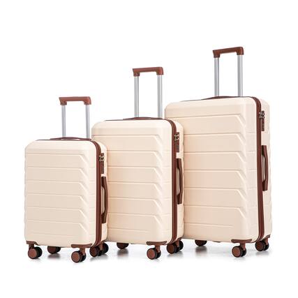 Front. Z-Edge - 3-Piece Hardshell Luggage Set (20", 24", 28"), Scratch-Resistant Expandable Suitcases with Wheels, Combination Lock - Beige.